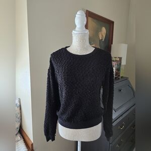 By Anthropologie Small Black Tencel Crew Neck Sweater Pullover Top